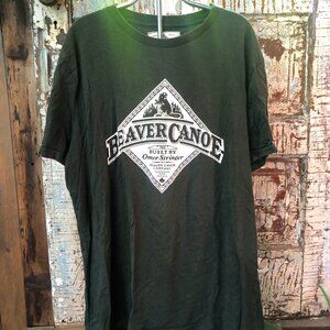 Forest Green Beaver Canoe T-Shirt , Camping Tee Size Womens Large